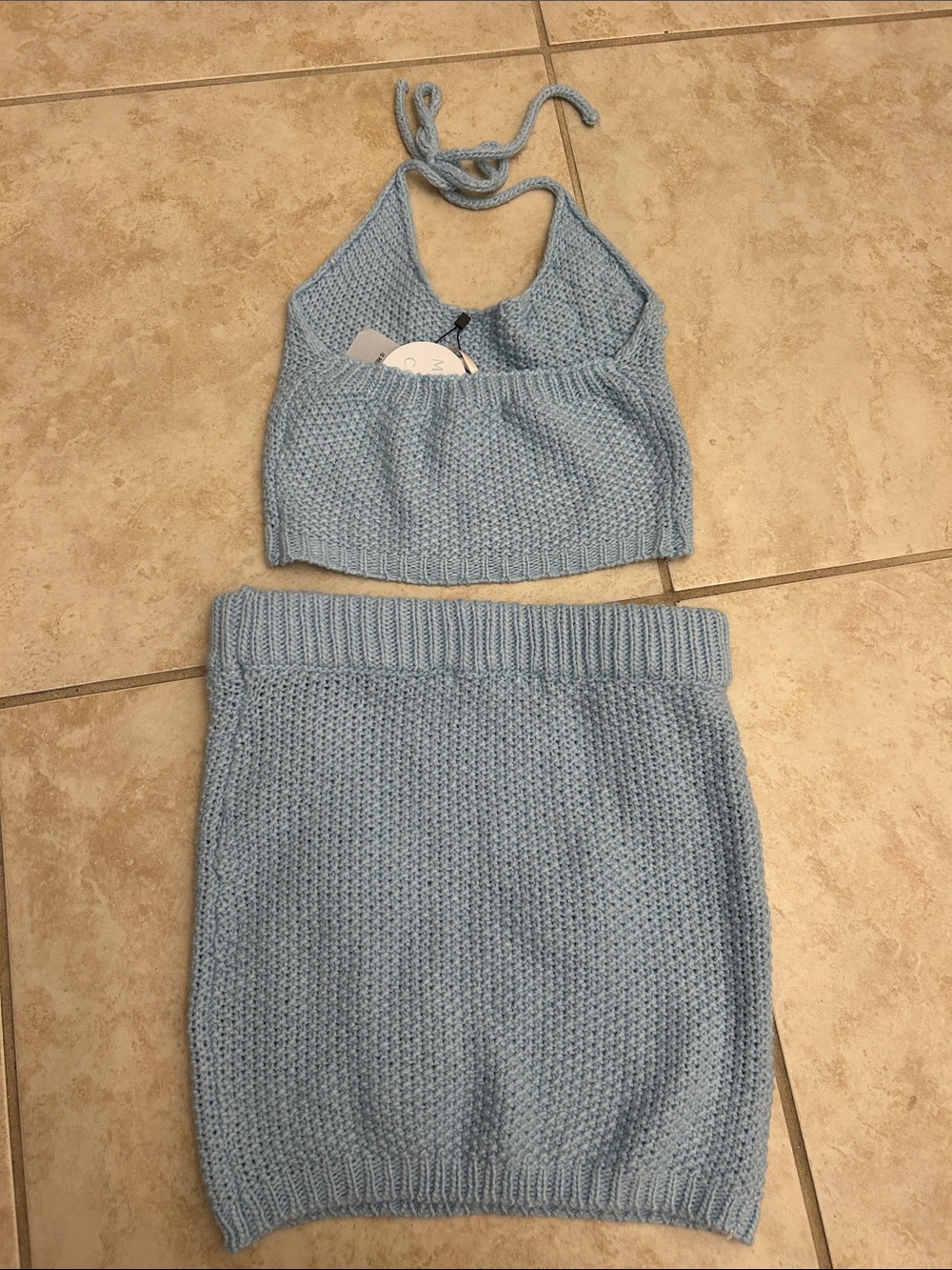 NEW Blue Knit Flower Halter Top & Skirt Set - Picture 2 of 3